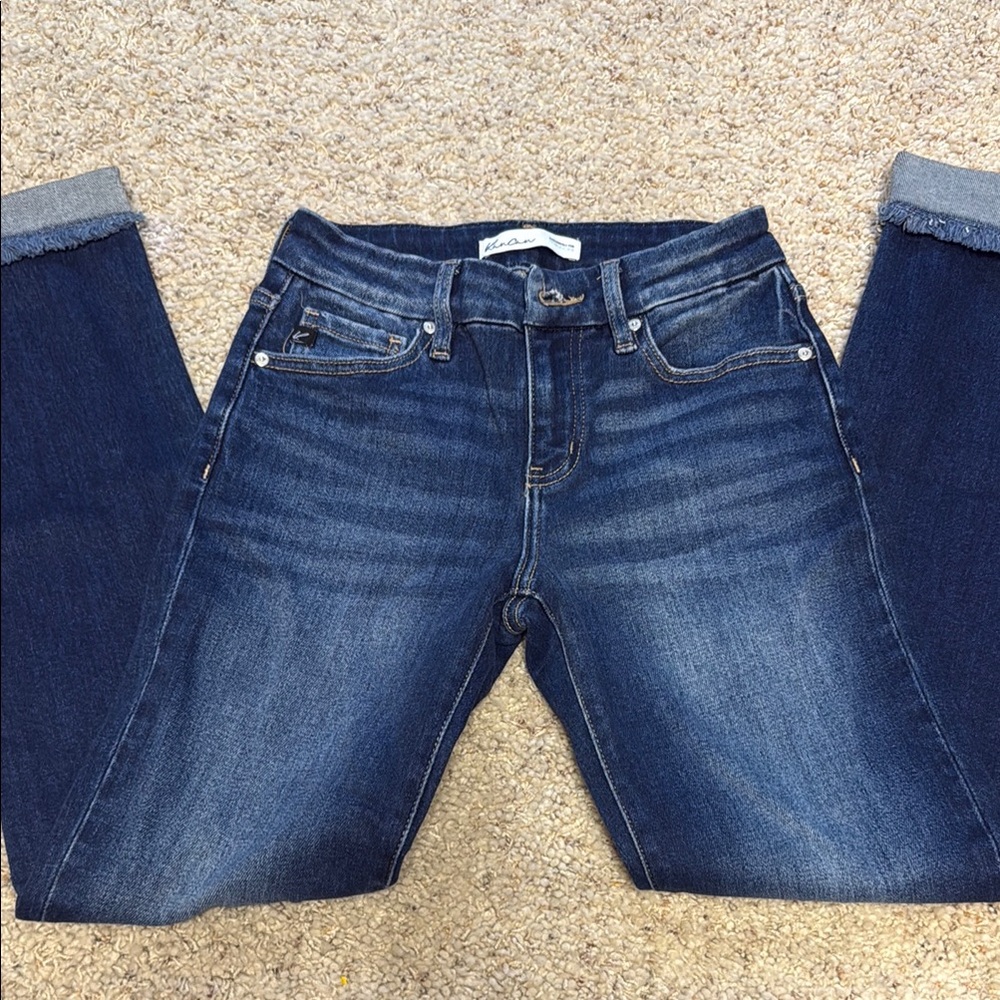 KanCan Blue Ankle Cropped Jeans with Faded Indigo
